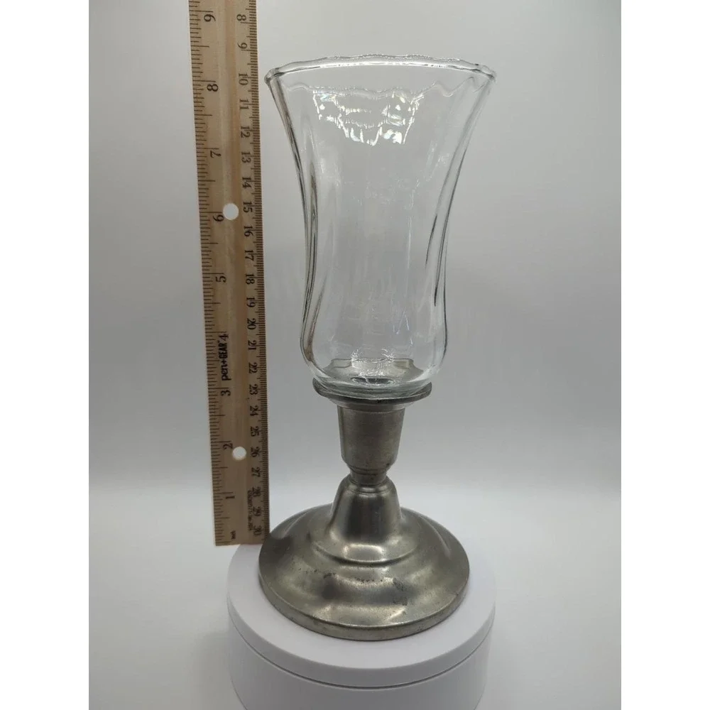 Vintage International Pewter Co Candlestick with Spiral Glass Votive Cup Silver